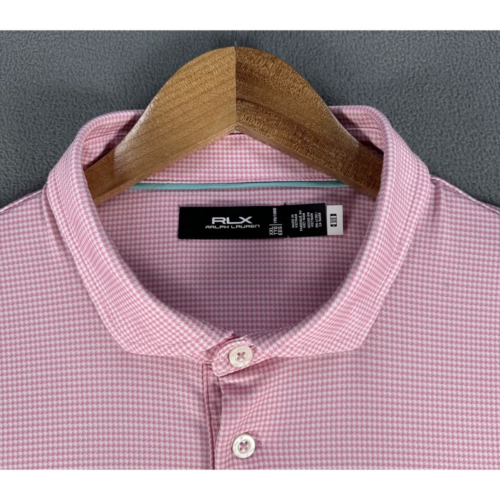 RLX Ralph Lauren Polo Shirt 2XL Pink Houndstooth Cutaway Collar Performance Golf - Picture 5 of 9